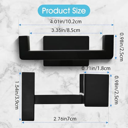Double Towel Hook, Wall Mount, Matte Black | 304 Stainless Steel, Rust-Resistant, 2-Prong, 2.76" Hook Depth, for Bathroom/Kitchen/Pool, Rectangular Grip Prevents Slipping