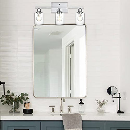 3 Light Wall Light Fixture with Clear Glass Shade Classic Bathroom Vanity Lighting Fixture in Chrome Finish Metal Wall Mounted Lamp for Powder Room Hallway - color: Chrome, size: 3 Light
