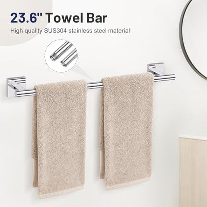Lairuier 10-Piece Polished Chrome Bathroom Accessories, Towel Bar Set | Bathroom Hardware Set Includes SUS304 23.6" Towel Bar, Towel Ring, Toilet Paper Holder and Towel Hooks Wall Mounted - color: Polished Chrome, size: 10 Pieces - Extended