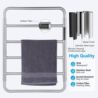 VJASS Heated Towel Rack for Bathroom, 4 Bar Stainless Steel Electric Towel Warmer with Built-in Timer, Dual Hardwired & Plug-in Wall Mounted Installation (Brushed Nickel) - color: Brushed Nickel