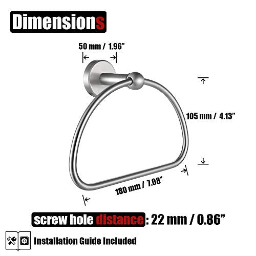JQK Towel Ring, Stainless Steel Half Ring Towel Holder for Bathroom, 7 Inch Brushed Finished Wall Mount, TR160-BN - color: Brushed