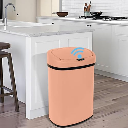 13 Gallon Stainless Steel Trash Can with Lid,Touch Free Automatic Kitchen Trash Can,Fingerprint-Resistant Soft Close Lid Garbage Can, 50L Large Capacity Garbage Can for Kitchen Home Office(Pink) - color: Pink
