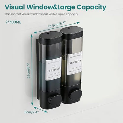Wall Mounted Shower Soap Dispenser 2 Chamber No Drill Shampoo Dispenser | Shower Dispenser for Bathroom Hotel Leak-Proof Pumps ,Large Capacity ,Black - color: 2black