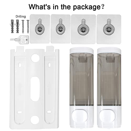 2-Chamber Soap Dispensers Wall Mount,400ml Bathroom Shower Pump Dispenser,Press Manually Lotion Shower Soap Dispenser Usefor Home,Bath,Kitchen,Hotels,Restaurants(White) - color: White, size: 2 Chamber