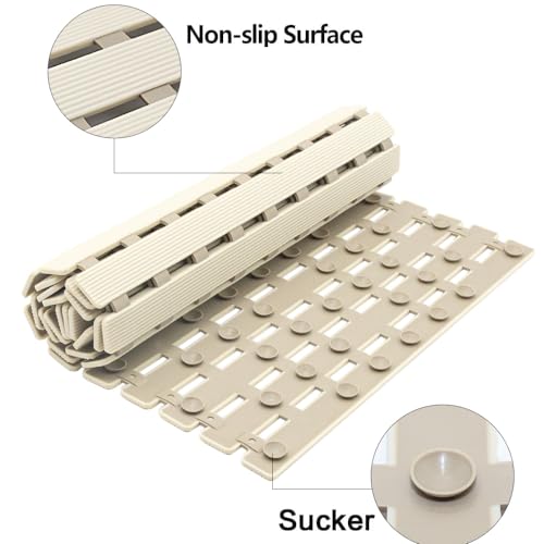 BEMISO Shower Mat Non Slip Bathtub Mat 37.4 x 15.7 Inch Bath Mat for Tub | Suction Cups,Drain Holes,Easy Dry,Easy to Cut,Eco-Friendly - color: Beige, size: 37.4 x 15.7 inches