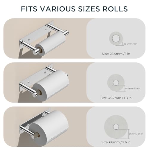 FORIOUS Commercial Toilet Paper Holder Wall Mount Bathroom Tissue Holder | Chrome | Adhesive or Screw | SUS304 Stainless Steel Rustproof | Pivoting Tissue Roll Holder | Square Base - color: Chrome
