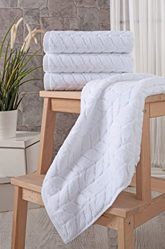 BAGNO MILANO Turkish Cotton Bath Towels, Hand Towels - Soft Plush Jacquard Collection - Highly Absorbent Towel Set (White, 4 Pcs Hand Towel Set) - color: White, size: 4 pcs Hand Towel Set
