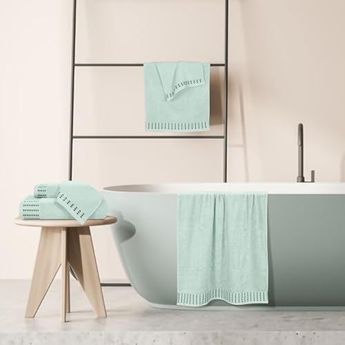 Ultra Soft 6 Pack Cotton Towel Set, Contains 2 Bath Towels 28x55 inch, 2 Hand Towels 16x24 inch & 2 Wash Cloths 12x12 inch, Ideal Everyday use, Compact & Lightweight - Sea Green - color: Sea Green, size: 6 Pack Set