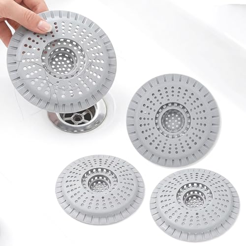 Silicone Shower Drain Hair Catcher,Anti-Clogging Pet Hair & Debris | Hair Stopper Drain Strainer for Bathroom Sink & Bathtub, Cover & Trap for Most Tubs, Stays in Place, Ease of Cleaning,3 Pack