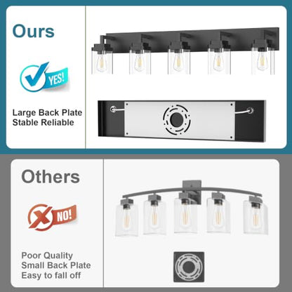 Matte Black Bathroom Light Fixtures, Modern Vanity Lights with Clear Glass Lamp Shade, Bathroom Lighting Fixtures Over Mirror, Restroom Vanity Lighting Fixture, 5-Light 36 Inch - color: Blakc, size: 5-Light
