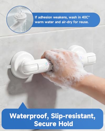 Suction Shower Handle, 2 Pack Grab Bars for Shower and Bathroom | Removable Safety Grip No Drilling & Waterproof, Heavy Duty Suction Cup Bath Handrails Grab Bars for Bathtubs, 11 in - Bubble - color: White - Bubble