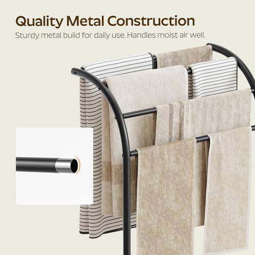 Free Standing Towel Rack, 4-Tier Blanket Rack for Bathroom, Pool Towel Stand Display and Drying Rack, Modern Towel Blanket Storage Organizer, Black CJ07BK - color: Black