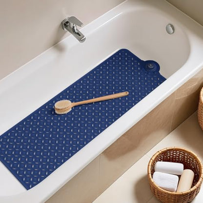 OTHWAY Bath Mat for Tub Non Slip: 39" X 17" Long Bathtub Mat with Hair Catcher│Big Drain Holes Shower Mats for Inside Shower│Machine Washable (Navy Blue) - color: Navy Blue