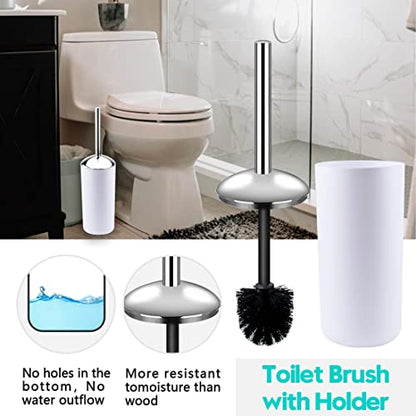 Compact 6-Piece White Plastic Bathroom Accessories Set with Small Trash Can, Soap Dispenser, Toothbrush Holder, Cup, Soap Dish, Toilet Brush for Guest Bathroom Dorm Apartment - color: White