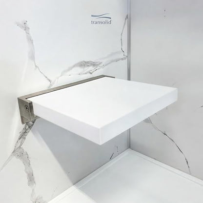 Transolid Preston Flip-Up Fold-Down Wall-Mount ADA Compliant Padded Shower Seat, 14 in. W x 13.75 in. D, White and Brushed Stainless, PPS1414UP-01BS - color: White/Brushed Stainless, size: 14"x14"