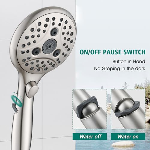 Handheld Shower Head with Slide Bar Combo, 6 Settings Handheld Shower with ON/OFF Pause Switch, Adjustable Height 27.5" Long Slide Bar, Wall Supply Elbow and 6.6ft Shower Hose, Brushed Nickel - color: Brushed Nickel