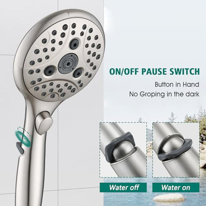 Handheld Shower Head with Slide Bar Combo, 6 Settings Handheld Shower with ON/OFF Pause Switch, Adjustable Height 27.5" Long Slide Bar, Wall Supply Elbow and 6.6ft Shower Hose, Brushed Nickel - color: Brushed Nickel