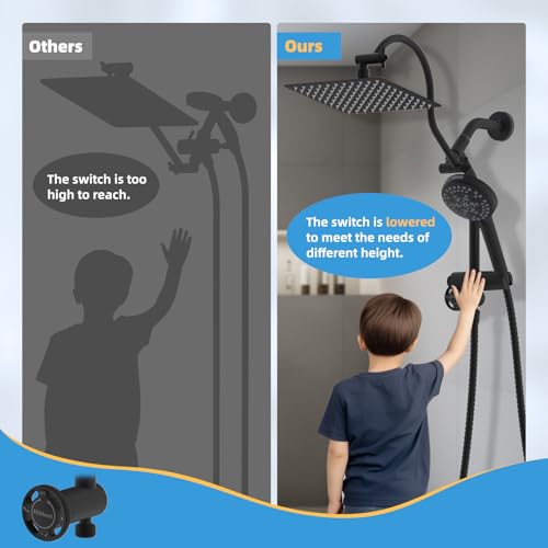 Hibbent All Metal 4 Way Shower Diverter, Showerhead Holder, Matte Black | Easy Reach Diverter Valve with Pause Mode, 13.5" Stainless Steel Slide Bar, 4-Setting Replacement for Handheld & Fixed Shower - color: Matte Black