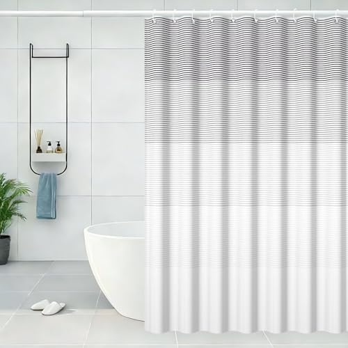 Boho White Gray Striped Stall RV Shower Curtain 54" Wx72 L | Black Bohemian Geometric, Polyester Waterproof, Machine Washable, Bathroom Small Curtain, Easy to Install with 10 Hooks - color: Grey, size: 54"W x 72"L (Pack of 1)
