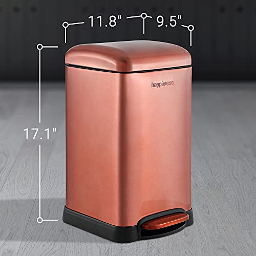 happimess Betty Retro Mini 3.2 Gal Step Trash Can, Rose Gold | Soft-Close Lid, Fingerprint Proof, Removable Liner, Stainless Steel, Hands-Free Pedal - color: Rose Gold