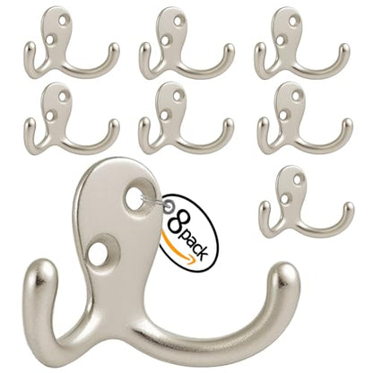 Coat Hooks Wall Hooks for hanging - 8 pack Silver Double Prong Hook Wall Mounted - Great for Living Room, Kitchen, Bedroom for Coat, Bag, Scarf, Towel, Hat, Key, Cup,Sturdy, Durable, Rust-Resistant - color: 8pcs Silver