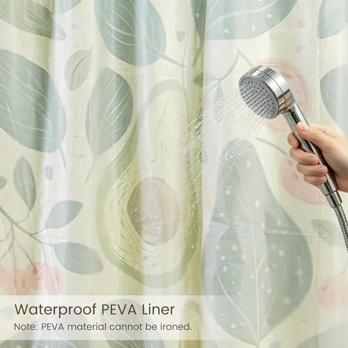 Tropical Fruits Linen Boho Shower Curtain Set with Liner,72" Wx72 L | Double Layer Shower Curtain Waterproof Fabric with Zippered Removable PEVA Liner,Boho Shower Curtain for Bathroom,Free Hooks - color: Avocado