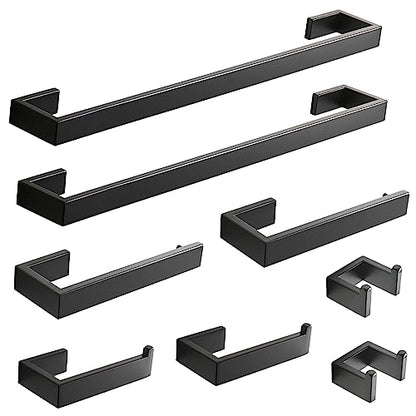 Fapully 8 Piece Bathroom Hardware Accessories Set Matte Black | Stainless Steel, Wall Mounted,24'' Towel Bar - color: Matte Black, style: 8 Piece