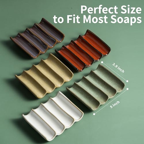 Draining Ceramic Soap Dish - Fluted Design, Bar Soap Holder for Shower & Bathroom, Soap Saver Sponge Lift, Green - color: Green, size: Fluted