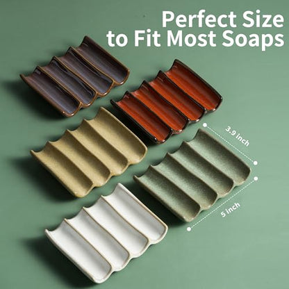 Draining Ceramic Soap Dish - Fluted Design, Bar Soap Holder for Shower & Bathroom, Soap Saver Sponge Lift, Green - color: Green, size: Fluted