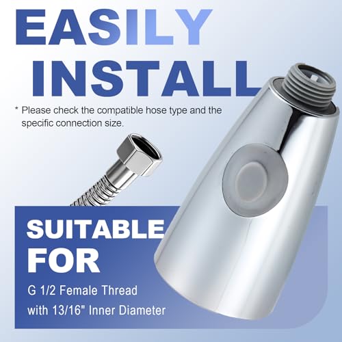 Pull Down Kitchen Faucet Sprayer Head Replacement, G1/2 (13/16" Male Thread) Pull Out Sink Spray Nozzle, 2-Mode Stream & Spray Tap Hose Spout Only, Chrome Finish - color: Dual Switch Spray Head - Chrome