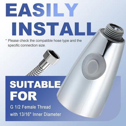 Pull Down Kitchen Faucet Sprayer Head Replacement, G1/2 (13/16" Male Thread) Pull Out Sink Spray Nozzle, 2-Mode Stream & Spray Tap Hose Spout Only, Chrome Finish - color: Dual Switch Spray Head - Chrome