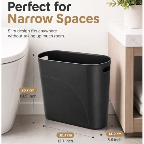 ROYFACC Small Trash Can Plastic Bathroom Wastebasket 3.2 Gallon Slim Garbage Container Bin with Handle for Home Kitchen Bathroom Bedroom Office, 2 Pack (Black) - color: Black