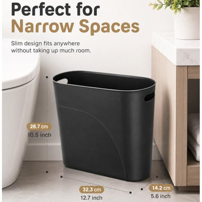 ROYFACC Small Trash Can Plastic Bathroom Wastebasket 3.2 Gallon Slim Garbage Container Bin with Handle for Home Kitchen Bathroom Bedroom Office, 2 Pack (Black) - color: Black