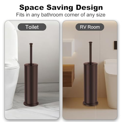 Bronze Toilet Brush and Holder，Extra Long Handled Toilet Brush for Bathroom，Stainless Steel Heavy Duty Toilet Bowl Brush,Removable Inner Bowl,Deep Cleaning Dense Bristles Cleaner Brush -Space Saving - color: Bronze