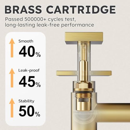 ALEASHA Wall Mounted Bathroom Sink Faucet, Brushed Gold Bathroom Faucet | Waterfall Bathroom Sink Faucet with Two Handles, Controllable Heat and Cold, Solid Brass Wall-Mount Washroom Faucets - color: Brushed Gold