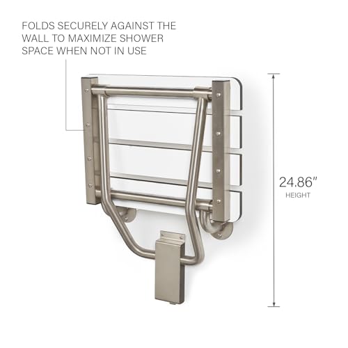 28" x 15" Phenolic White 3” Slats Folding Wall Mount Shower Seat Bench, ADA Compliant - color: White, size: 28"