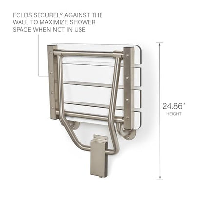 18" x 15" Phenolic White 3” Slats Folding Wall Mount Shower Seat Bench, ADA Compliant - color: White, size: 18"
