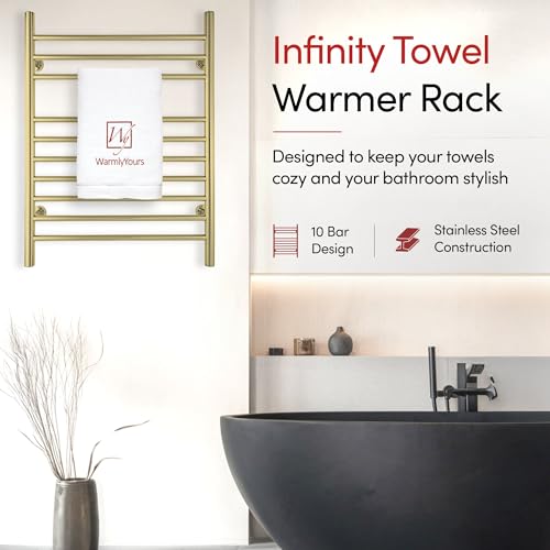 Heated Towel Rack, 10-Bar Wall-Mounted Electric Towel Warmer, Polished Gold, Plug-in or Hardwired, Luxury Bathroom Accessory for Warm, Dry Towels (WarmlyYours Infinity) - color: Polished Gold
