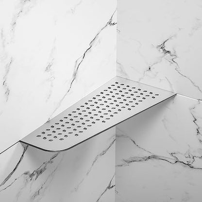 Corner Shower Shelf 12", 304 Stainless Steel Quadrilateral Shelf | Heavy Duty Recessed Bathroom Shelf, Brushed - color: Brushed
