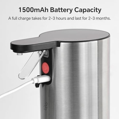 Electric Foaming Soap Dispenser, Rechargeable Touch Foam Hand Soap Dispenser for Bathroom, Stainless Steel Press Soap Pump for Kitchen, Water-Resistant, Xmas Gift - color: Gray