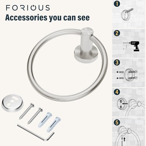 FORIOUS Towel Ring, SUS304 Stainless Steel Hand Towel Holder,Brushed Nickel | Modern Hand Towel Holder Rack Hanger Round for Bathroom Wall Mounted, Ideal for Bathroom, Kitchen, RV - color: Stainless Steel