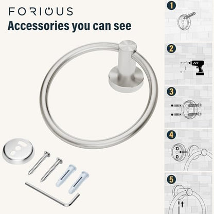 FORIOUS Towel Ring, SUS304 Stainless Steel Hand Towel Holder,Brushed Nickel | Modern Hand Towel Holder Rack Hanger Round for Bathroom Wall Mounted, Ideal for Bathroom, Kitchen, RV - color: Stainless Steel