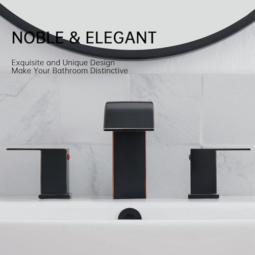 RUMOSE Bathroom Faucets Bronze Bathroom Sink Faucet 3 Hole with Drain | 8 inch Widespread 2 Handles Lavatory Vanity Faucet Set, Waterfall Spout, Deck Mounted, Pop Up Drain, Stainless Steel - color: Oil Rubbed Bronze