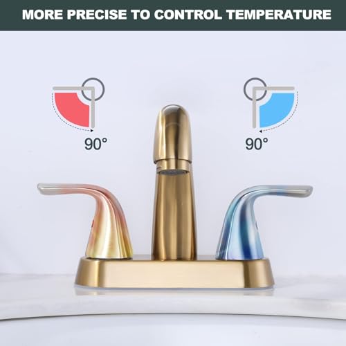 Brushed Gold Bathroom Sink Faucet, 4 Inch Centerset Bathroom Faucet | ALEASHA 2 Handles Vanity Faucet with Pop Up Drain Stopper, RV Lavatory Vanity Faucets with Aesthetic Appeal - color: Gold