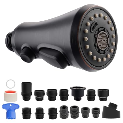 Hibbent Pull Down Kitchen Faucet Head Replacement, NSF/ANSI/CAN 61 & CUPC Certified 3-Function Sink Spray Nozzle with 15 Adapters Compatible with Moen, Delta, Kohler Faucets - Oil-Rubbed Bronze - color: Oil Rubbed Bronze, style: 1.8 Gallon Per Minute
