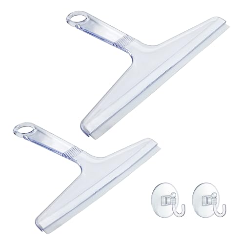 New Talent 2 PCS Shower Squeegee Transparent, for Shower Glass, Shower Doors, Bathroom, Window and Car Glass(1 Large and 1 Small) - color: Clear & White