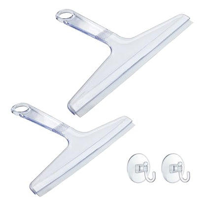 New Talent 2 PCS Shower Squeegee Transparent, for Shower Glass, Shower Doors, Bathroom, Window and Car Glass(1 Large and 1 Small) - color: Clear & White