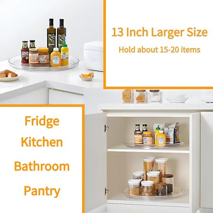 vacane 2-Pack 13Inch Lazy Susan Cabinet Organizer, Plastic Rotating Organizer Spice Rack Condiment Organizer for Pantry, Countertop, Cupboard, Refrigerator-Clear - size: 13 Inch | 1 Tier