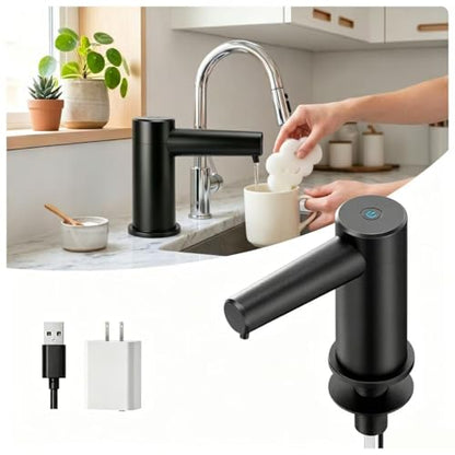 Automatic Touchless Dish Soap Dispenser for Kitchen Sink, Two Adjustable Dispensing Sink Soap Pumps, 38" Tube, Leak-Proof Plug-in, Built-in Fit for Bathroom Commercial (Black)