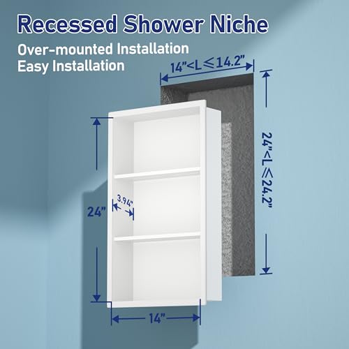 Stainless Steel Shower Niche 14"x 24" White with 3-Tier Shelf Recessed Niche Shower for Bathroom Wall No Tile Needed Medicine Cabinets - color: White, size: 14"x24"